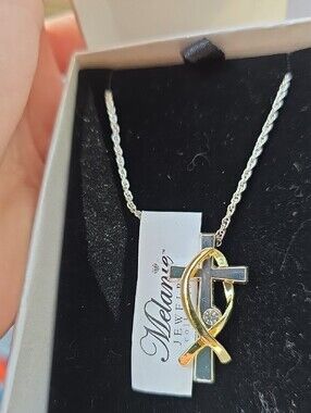 Melanie Jewelry Collection Two-Tone Cross Pendant Necklace (New in Box)